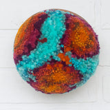 Puff Fiber Sculpture in Teak Frame | Orange + Turquoise