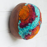 Puff Fiber Sculpture in Teak Frame | Orange + Turquoise