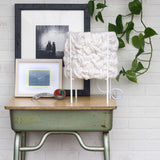 Handwoven All White Table Lamp in Modern Metal Frame