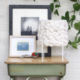 Handwoven All White Table Lamp in Modern Metal Frame