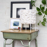 Handwoven All White Table Lamp in Modern Metal Frame
