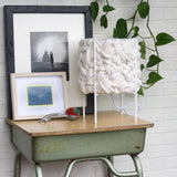 Handwoven All White Table Lamp in Modern Metal Frame