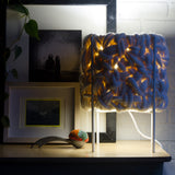 Handwoven All White Table Lamp in Modern Metal Frame