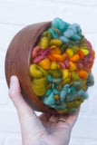 Woven Loops Wall Sculpture in Vintage Teak Frame | Fall Rainbow