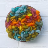 Woven Loops Wall Sculpture in Vintage Teak Frame | Fall Rainbow