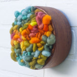 Woven Loops Wall Sculpture in Vintage Teak Frame | Fall Rainbow
