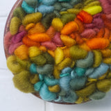 Woven Loops Wall Sculpture in Vintage Teak Frame | Fall Rainbow