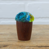 Mini Puff in Vintage Teak Egg Cup | Aqua + Neon