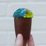 Mini Puff in Vintage Teak Egg Cup | Aqua + Neon