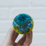 Mini Puff in Vintage Teak Egg Cup | Aqua + Neon