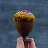 Mini Puff in Vintage Teak Egg Cup | Pink + Yellow