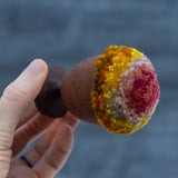 Mini Puff in Vintage Teak Egg Cup | Pink + Yellow