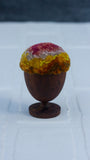 Mini Puff in Vintage Teak Egg Cup | Pink + Yellow
