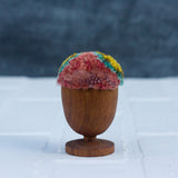 Mini Puff in Vintage Teak Egg Cup | Yellow, Seafoam, Pink