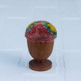 Mini Puff in Vintage Teak Egg Cup | Yellow, Seafoam, Pink