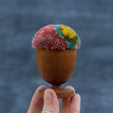 Mini Puff in Vintage Teak Egg Cup | Yellow, Seafoam, Pink