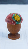 Mini Puff in Vintage Teak Egg Cup | Yellow, Seafoam, Pink