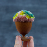 Mini Puff in Vintage Teak Egg Cup | Aqua, Neon + Pink