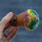 Mini Puff in Vintage Teak Egg Cup | Aqua, Neon + Pink