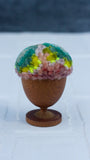 Mini Puff in Vintage Teak Egg Cup | Aqua, Neon + Pink