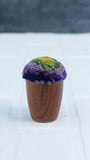 Mini Puff in Vintage Teak Egg Cup | Green + Purple