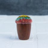 Mini Puff in Vintage Teak Egg Cup | Yellow + Pink