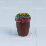 Mini Puff in Vintage Teak Egg Cup | Yellow + Pink