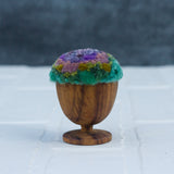 Mini Puff in Vintage Teak Egg Cup | Purple + Green