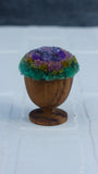 Mini Puff in Vintage Teak Egg Cup | Purple + Green