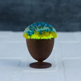 Mini Puff in Vintage Teak Egg Cup | Aqua + Neon