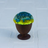 Mini Puff in Vintage Teak Egg Cup | Aqua + Neon