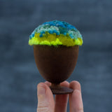 Mini Puff in Vintage Teak Egg Cup | Aqua + Neon