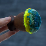Mini Puff in Vintage Teak Egg Cup | Aqua + Neon
