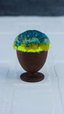 Mini Puff in Vintage Teak Egg Cup | Aqua + Neon