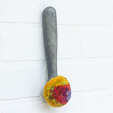 Puff Fiber Sculpture in Vintage Metal Scoop | Modern Rainbow
