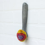 Puff Fiber Sculpture in Vintage Metal Scoop | Modern Rainbow