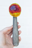 Puff Fiber Sculpture in Vintage Metal Scoop | Modern Rainbow