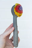 Puff Fiber Sculpture in Vintage Metal Scoop | Modern Rainbow