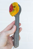 Puff Fiber Sculpture in Vintage Metal Scoop | Modern Rainbow