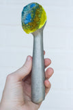 Puff Fiber Sculpture in Vintage Metal Scoop | Blue + Neon