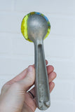 Puff Fiber Sculpture in Vintage Metal Scoop | Blue + Neon