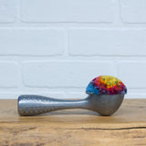 Puff Fiber Sculpture in Vintage Metal Scoop | Rainbow