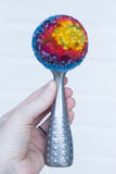 Puff Fiber Sculpture in Vintage Metal Scoop | Rainbow