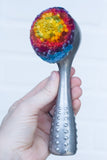 Puff Fiber Sculpture in Vintage Metal Scoop | Rainbow