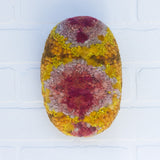 Puff "Loaff" in Vintage Teak Frame | Berry + Mustard
