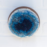 Puff Sculpture in Vintage Teak Frame | Blue + White