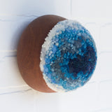 Puff Sculpture in Vintage Teak Frame | Blue + White