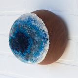 Puff Sculpture in Vintage Teak Frame | Blue + White