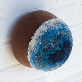 Puff Sculpture in Vintage Teak Frame | Blue + White