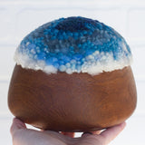 Puff Sculpture in Vintage Teak Frame | Blue + White